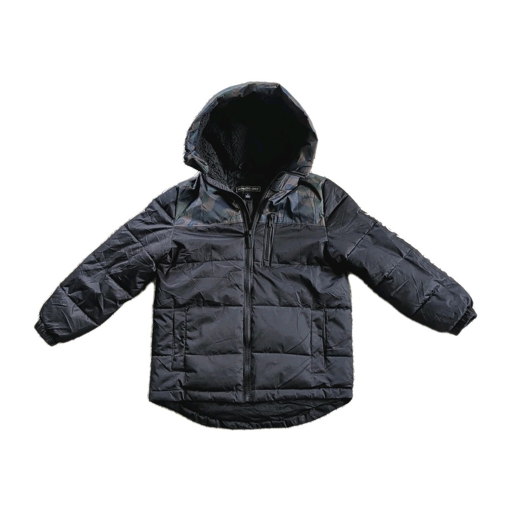 Members Only Boys Sz 6 Camo & Black Hooded Puffer Jacket Winter Coat - Excellent